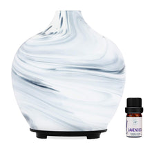 Hand Blown Glass White and Blue Essential Oils Diffuser, 60ml, with 5ml Bottle of Lavender