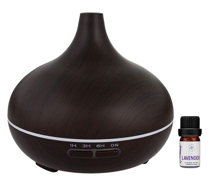 Dark Wood Grain 300ml Essential Oils Diffuser with 5ml Bottle of Lavender