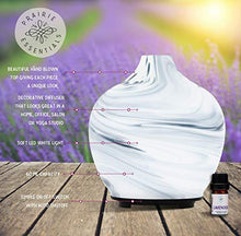 Hand Blown Glass White and Blue Essential Oils Diffuser, 60ml, with 5ml Bottle of Lavender