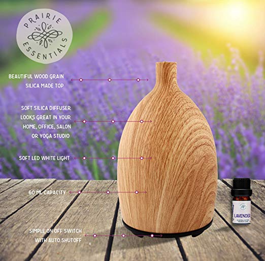 Woodgrain Silica Essential Oils Diffuser, 60ml, with 5ml Bottle of