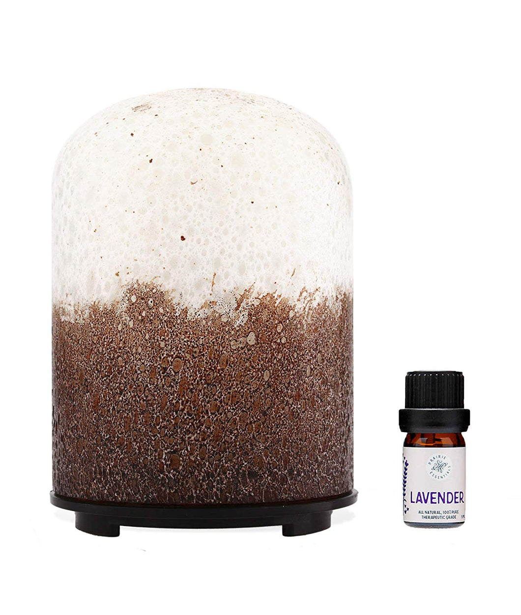 Hand Blown Brown & White Glass Cylinder Essential Oils Diffuser, 60ml, with 5ml Bottle of Lavender