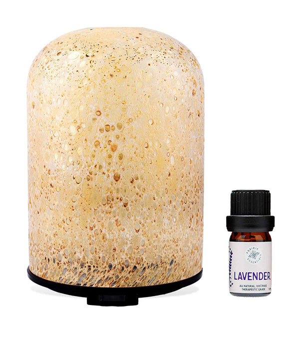 Hand Blown Glass Cylinder Essential Oils Diffuser, 120ml, with 5ml Bottle of Lavender